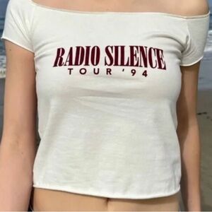 BRANDY MELVILLE John Galt Radio Silence Tour ‘94 Off The Shoulder Crop Top